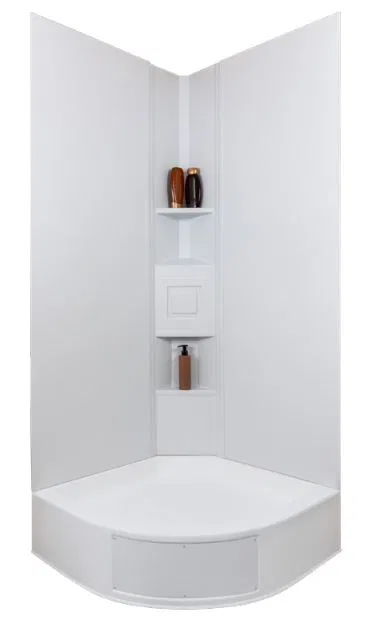 15227 – ICON Shower Surround, 2 Piece Design 72 Inch x 27 Inch Neo Angle Shower White Smooth ABS Plastic Tape On With...